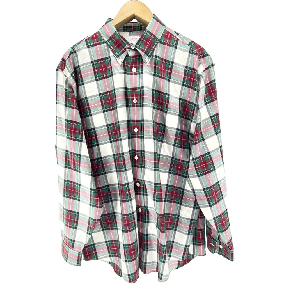 Brooks Brothers Mens XL Plaid Cotton Twill Button-Down Long Sleeve Multicolor